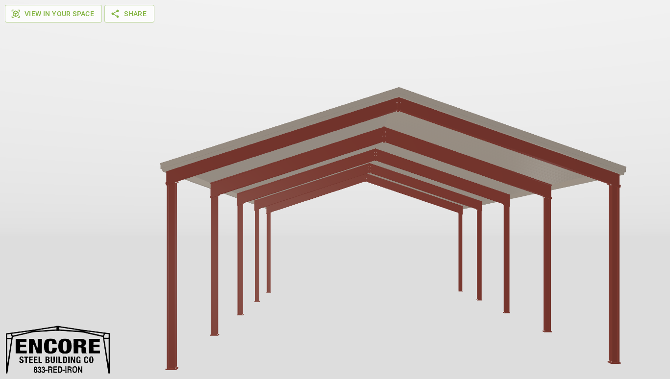 Back Red Iron Gable Style Carport 30'X50'X12-tall