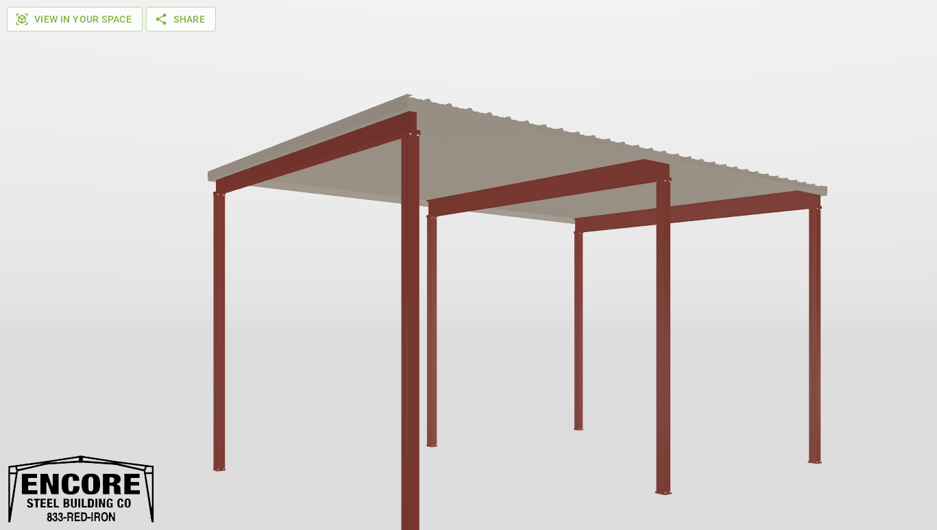 Right Red Iron Single Slope Carport 22'X30'X16-tall-ss