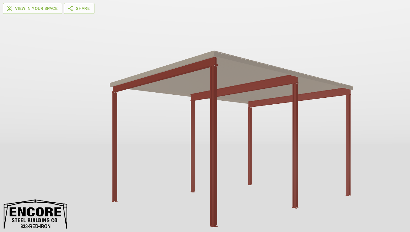 Perspective View Red Iron Single Slope Carport 22'X30'X16-tall-ss