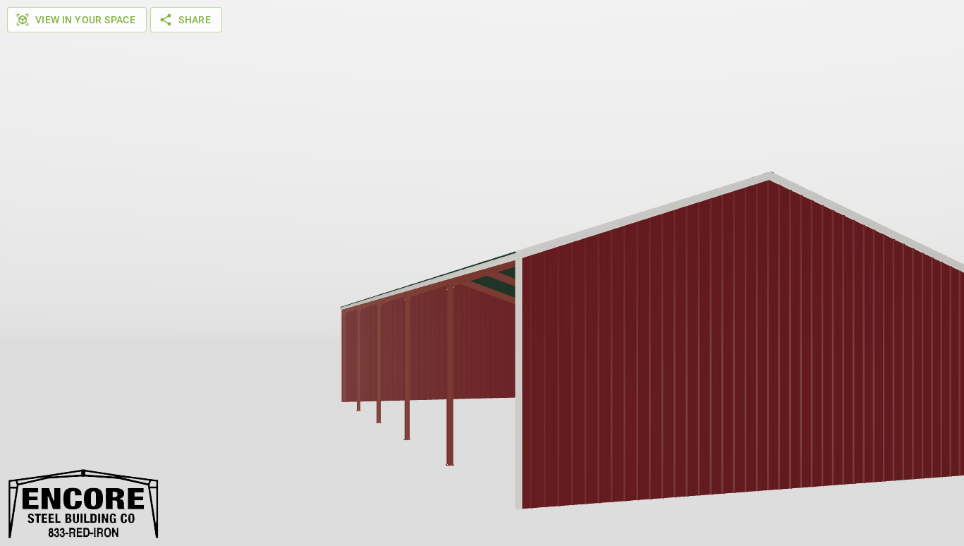 Back Red Iron Gable Style Carport 40'X100'X16-tall