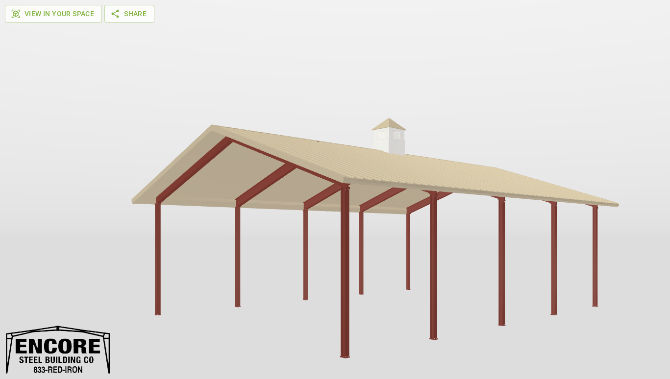 Perspective View Red Iron Gable Style Carport 36'X48'X14-tall