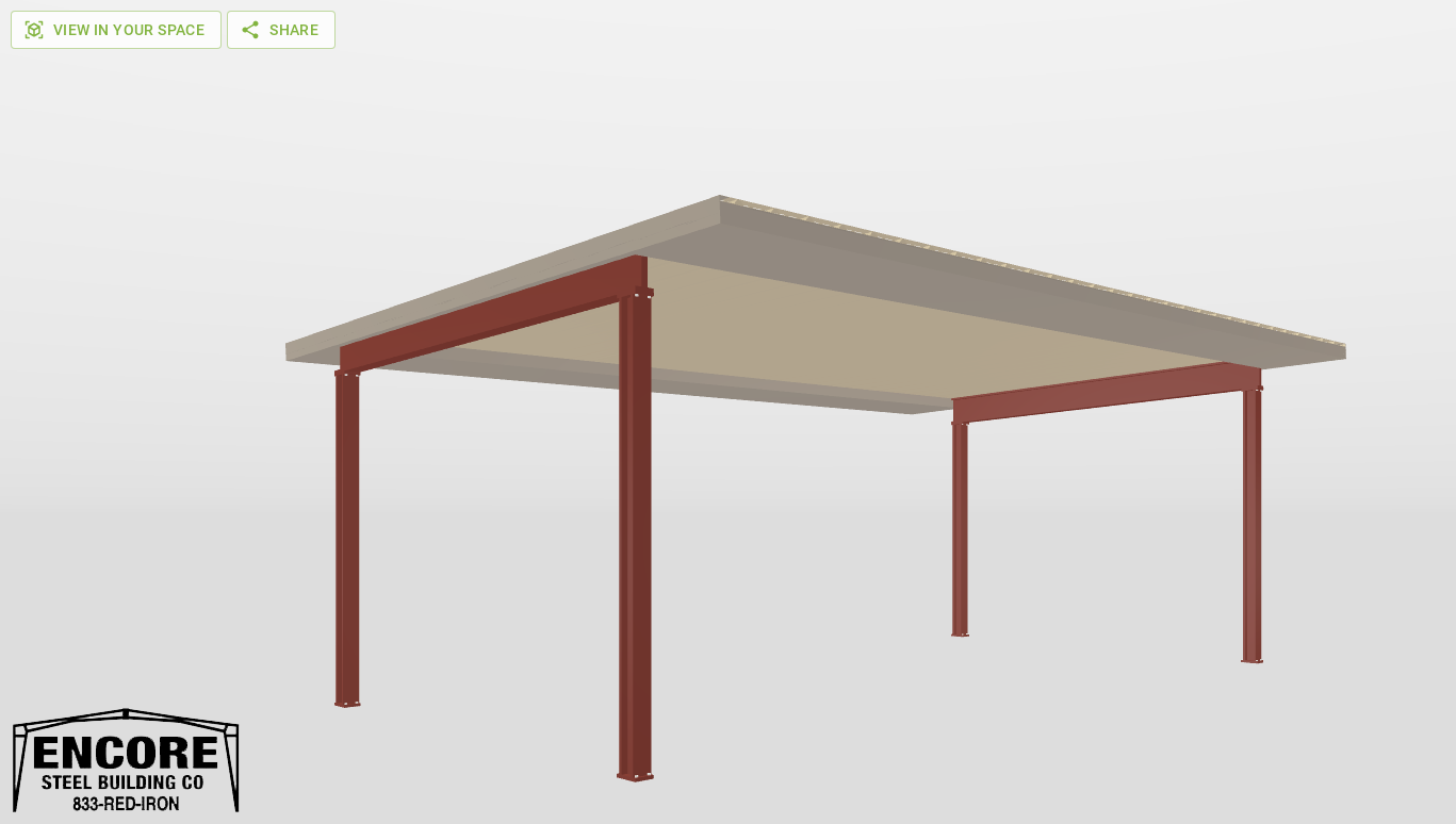 Perspective View Red Iron Single Slope Carport 15'X30'X10-tall-ss