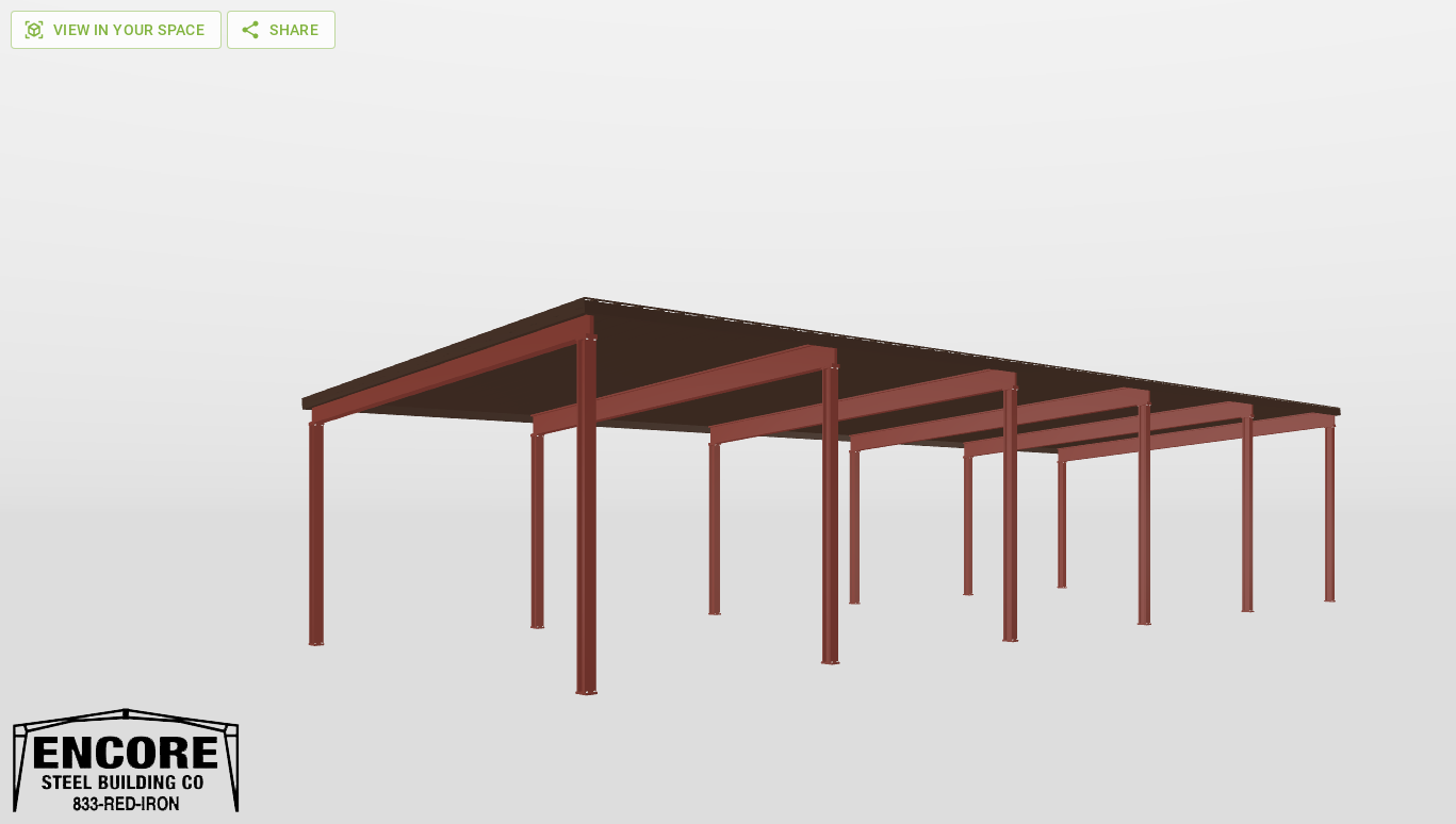 Perspective View Red Iron Single Slope Carport 24'X66'X11-tall-ss