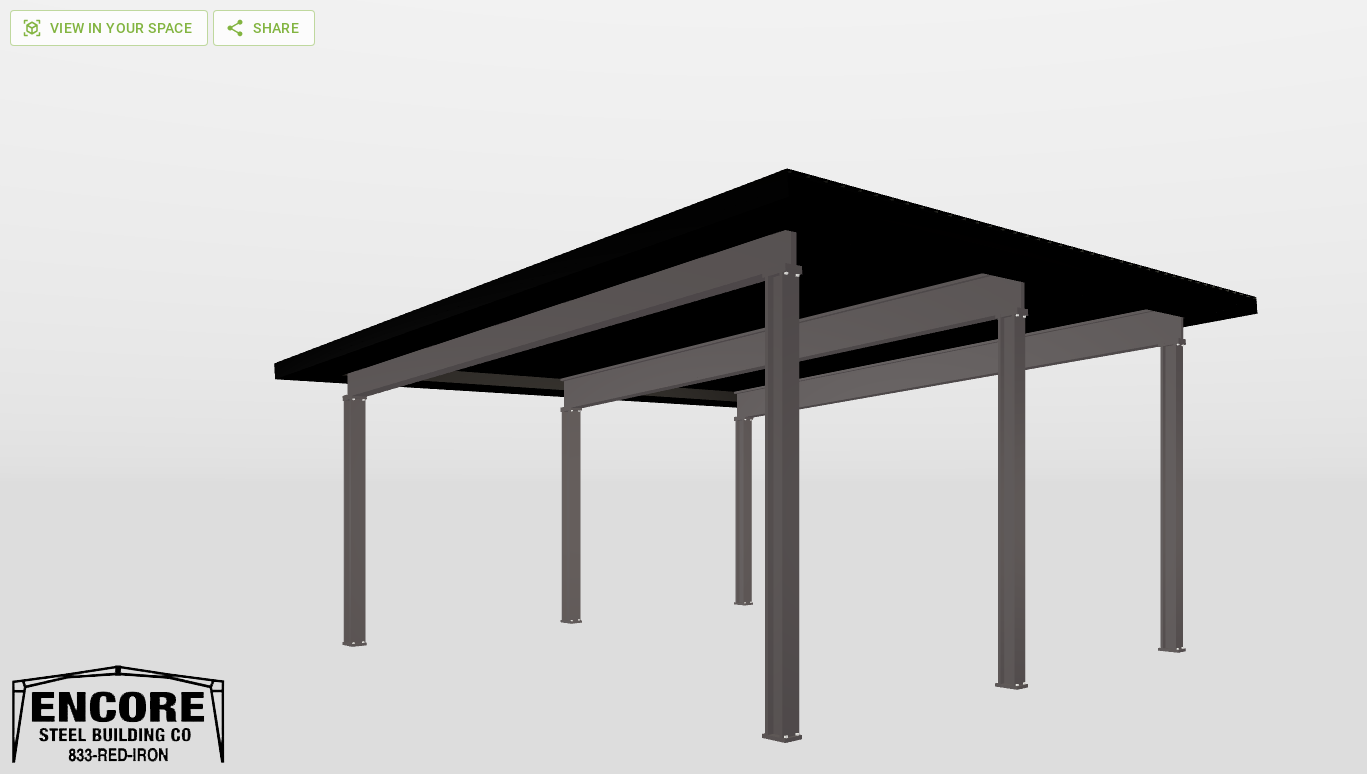 Perspective View Red Iron Single Slope Carport 20'X18'X8-tall-ss