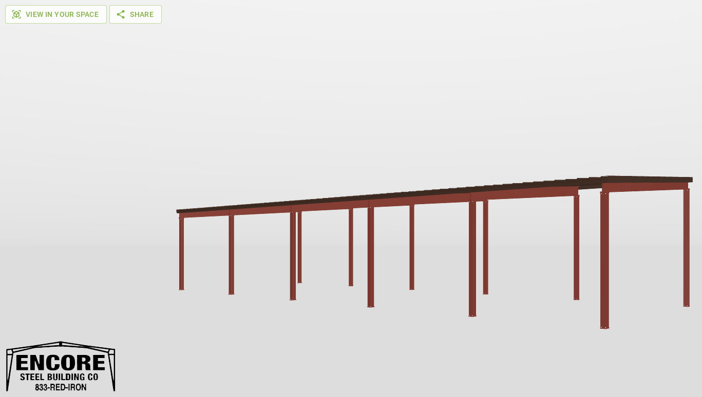 Front Red Iron Single Slope Carport 24'X66'X11-tall-ss