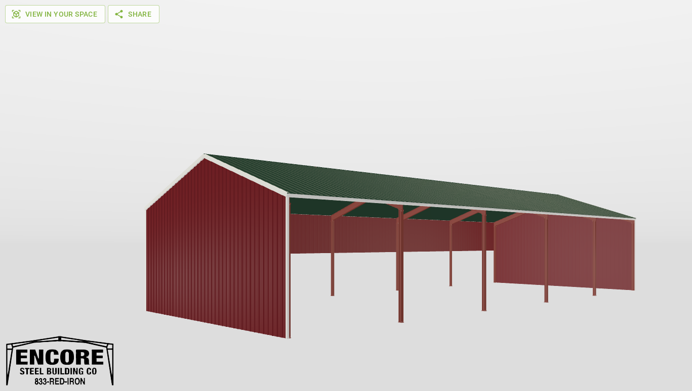 Perspective View Red Iron Gable Style Carport 40'X100'X16-tall