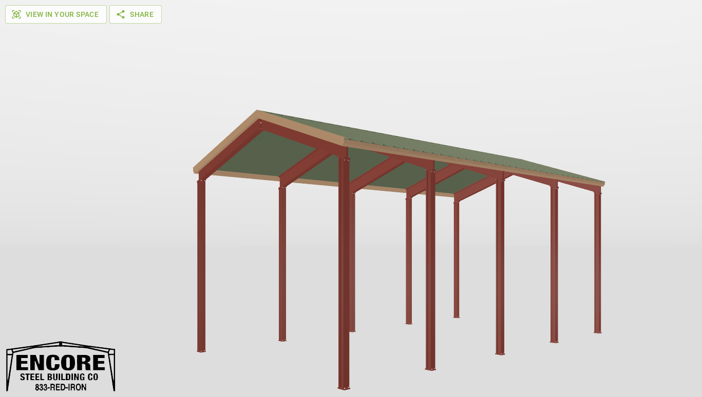 Perspective View Red Iron Gable Style Carport 20'X36'X15-tall