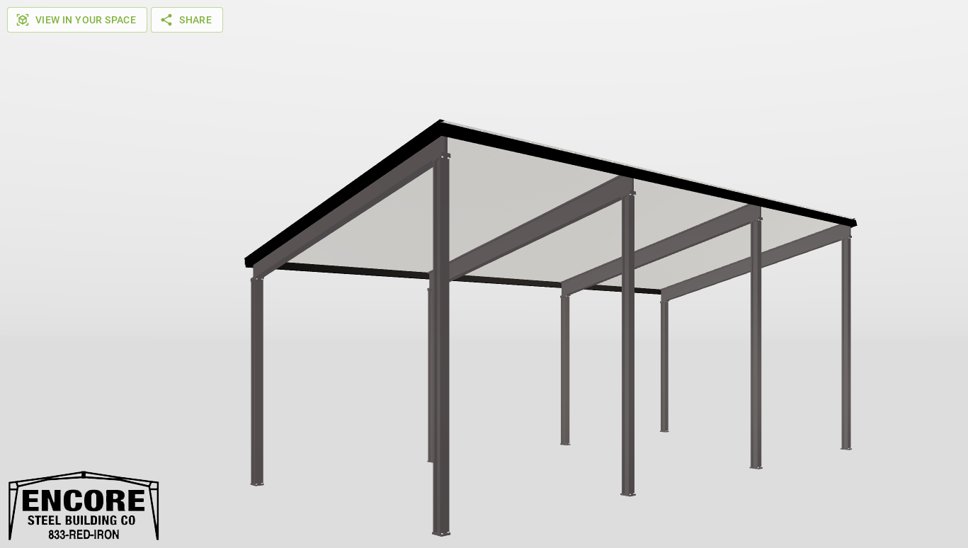 Perspective View Red Iron Single Slope Carport 18'X40'X12-tall-ss