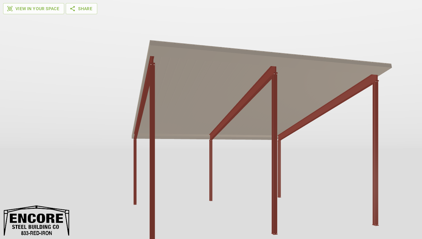 Front Red Iron Single Slope Carport 30'X30'X12-tall-ss