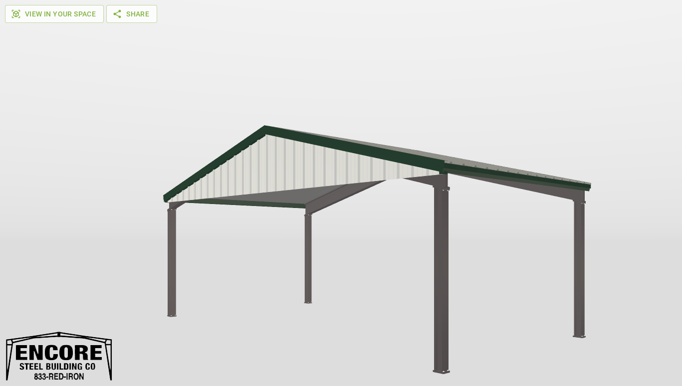 Perspective View Red Iron Gable Style Carport 30'X15'X9-tall