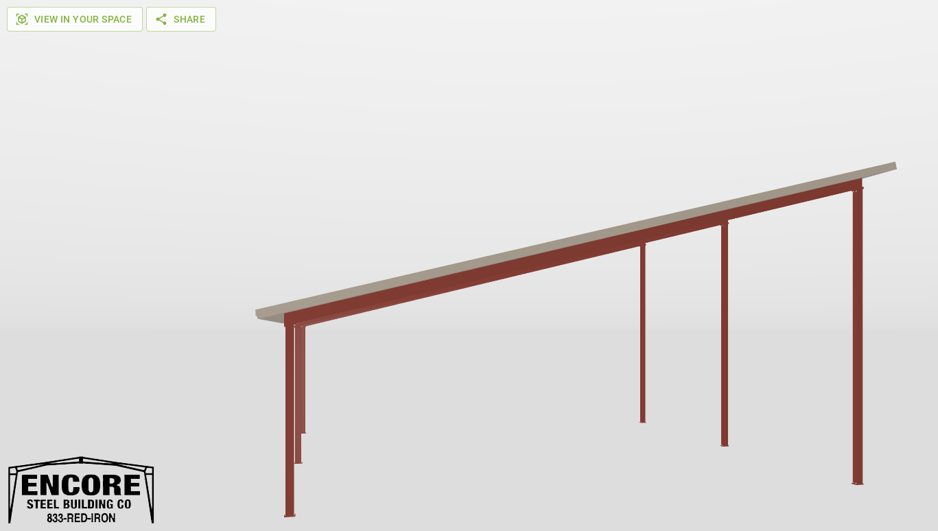 Right Red Iron Single Slope Carport 42'X42'X12-tall-ss
