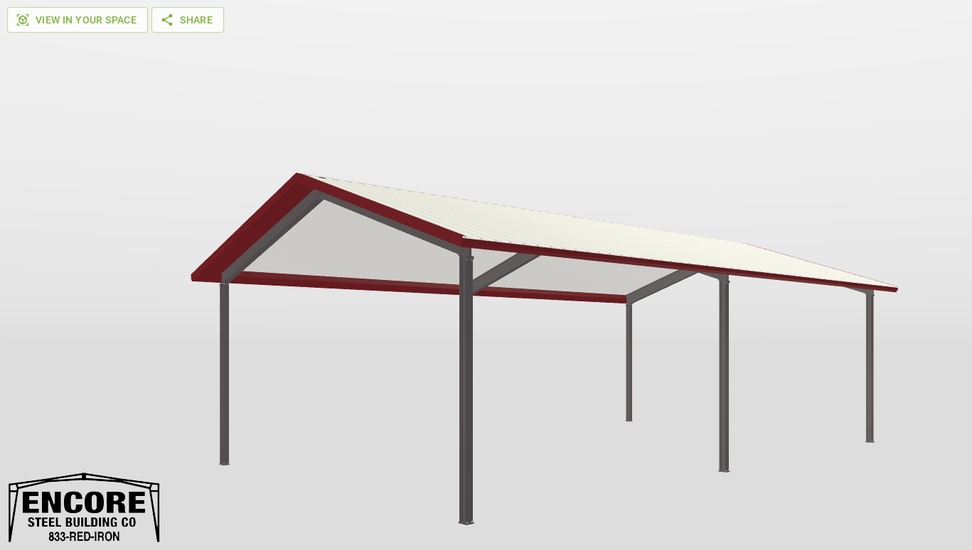 Perspective View Red Iron Gable Style Carport 30'X50'X14-tall