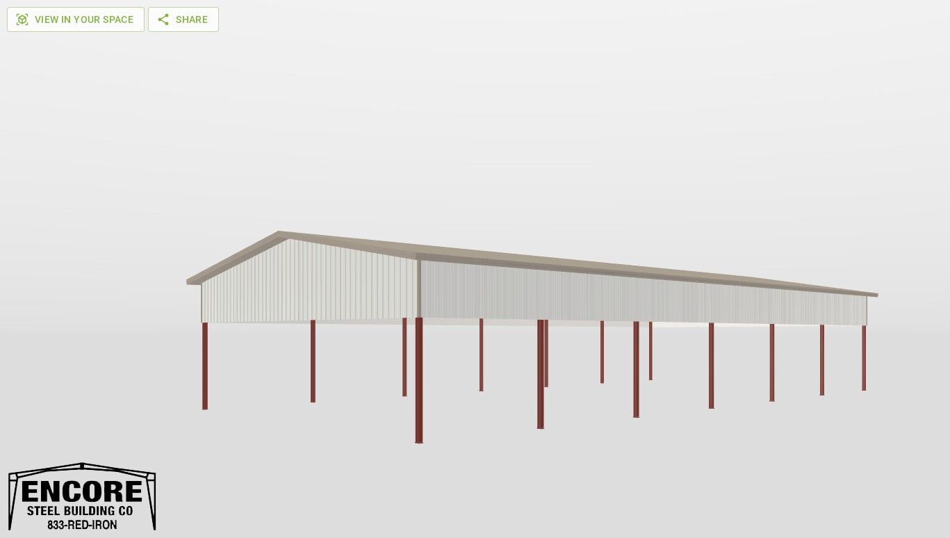 Perspective View Red Iron Gable Style Carport 50'X104'X17-tall