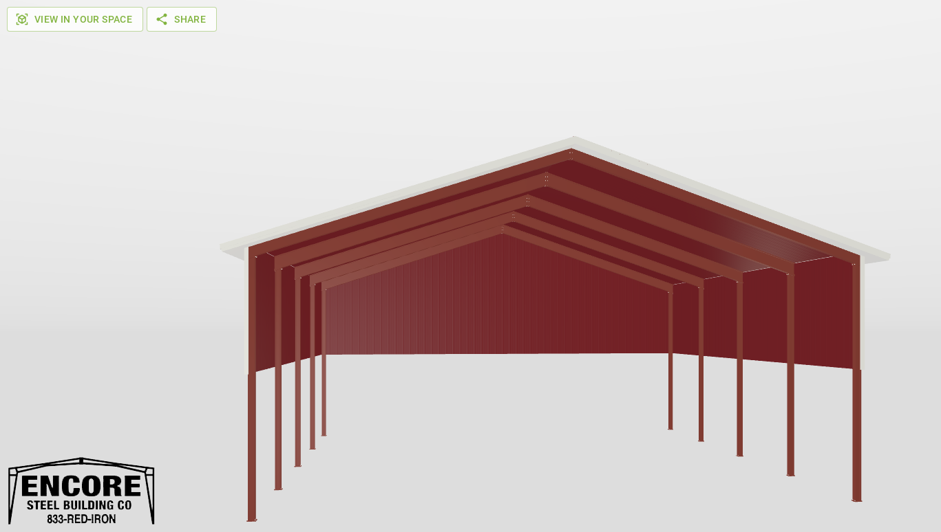 Right Red Iron Gable Style Carport 50'X50'X20-tall