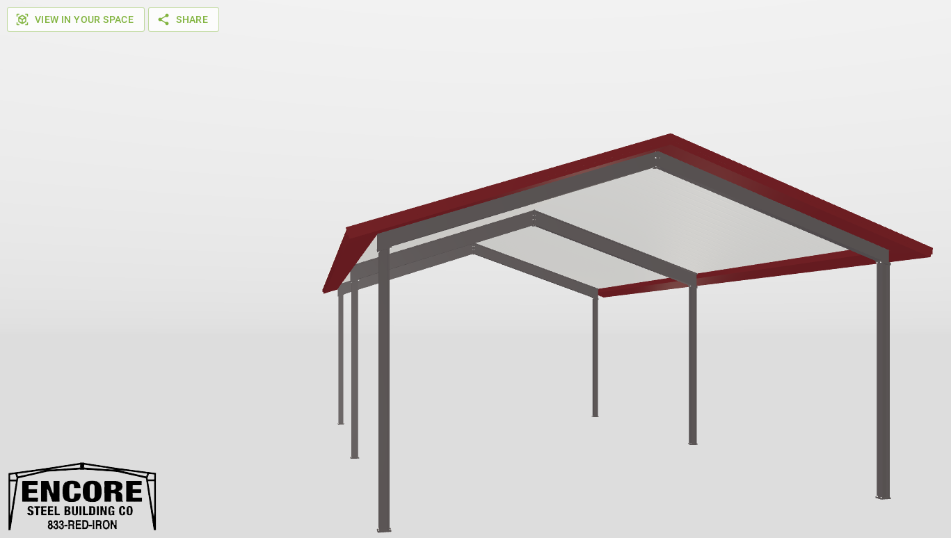 Front Red Iron Gable Style Carport 30'X50'X14-tall