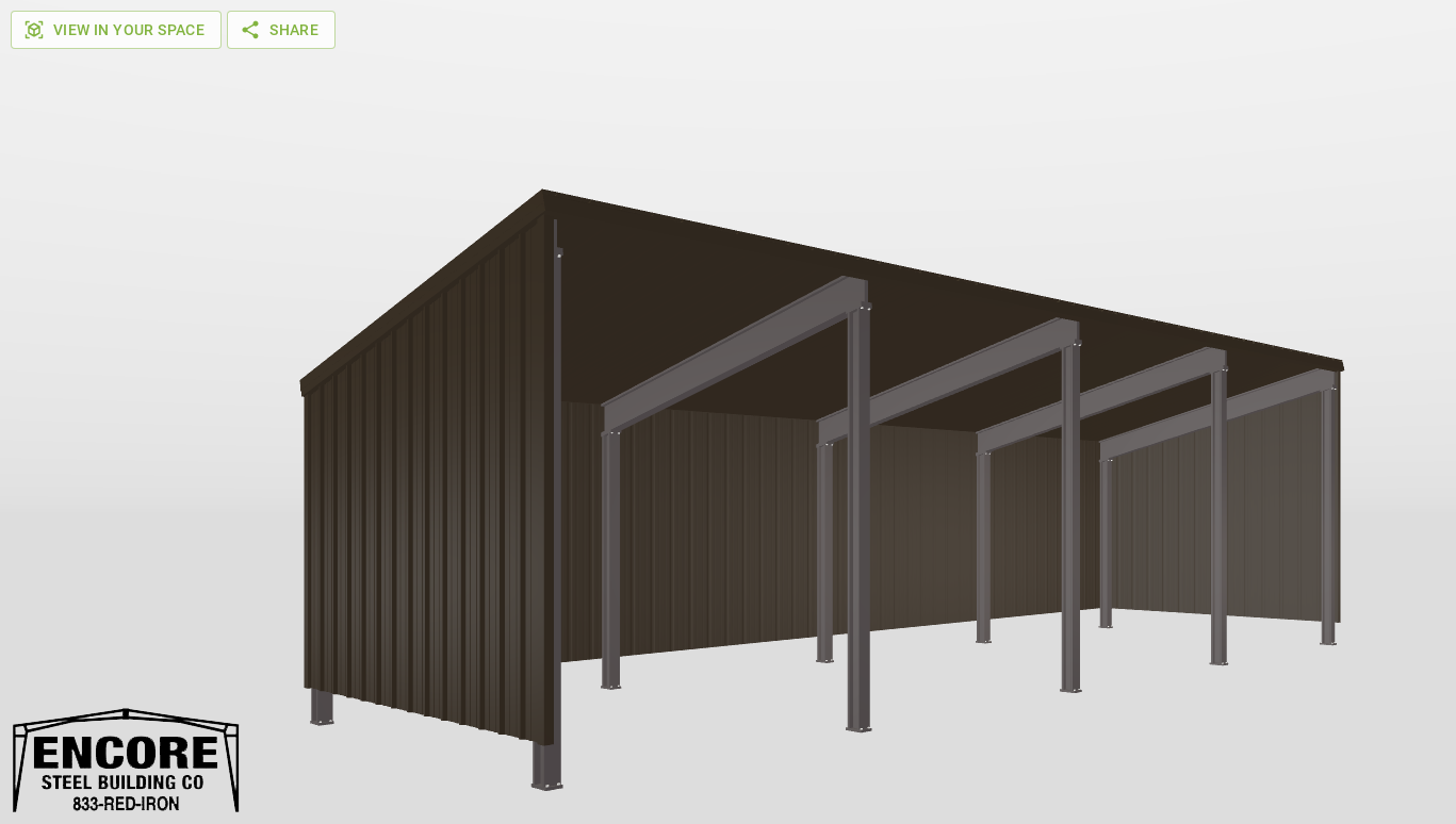Perspective View Red Iron Single Slope Carport 14'X48'X10-tall-ss