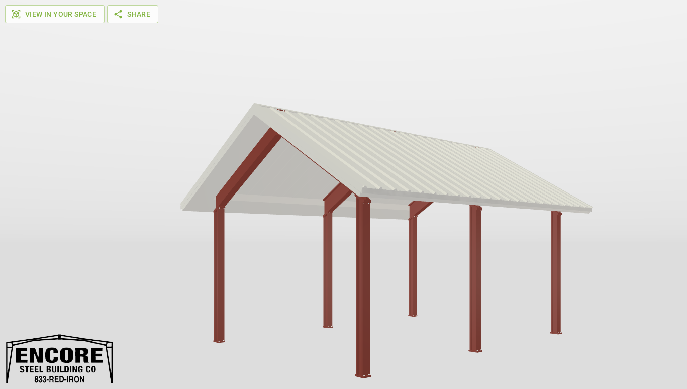 Perspective View Red Iron Gable Style Carport 15'X20'X9-tall