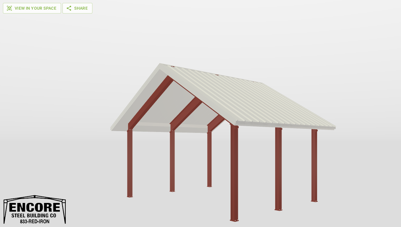 Perspective View Red Iron Gable Style Carport 20'X15'X9-tall