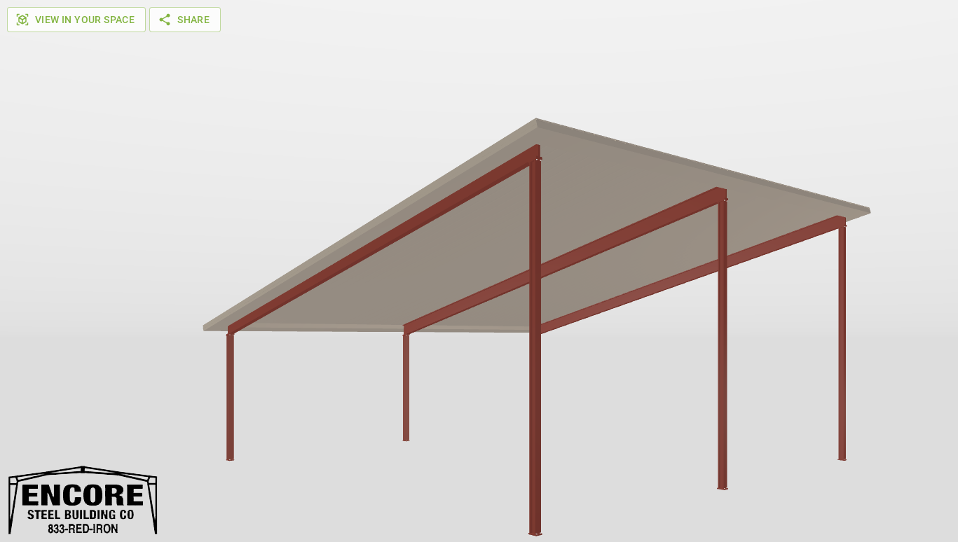 Perspective View Red Iron Single Slope Carport 42'X42'X12-tall-ss