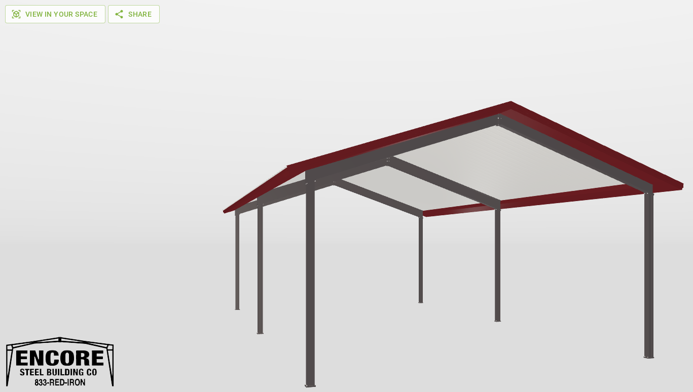 Back Red Iron Gable Style Carport 30'X50'X14-tall