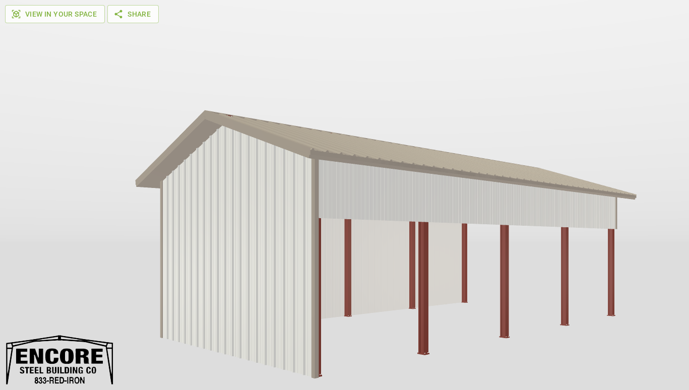 Perspective View Red Iron Gable Style Carport 20'X40'X12-tall
