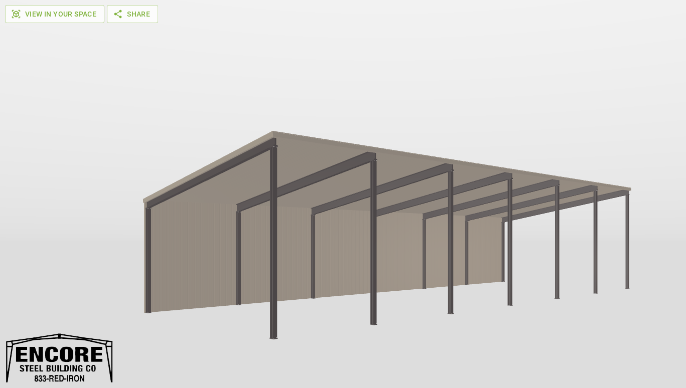 Perspective View Red Iron Single Slope Carport 30'X85'X14-tall-ss