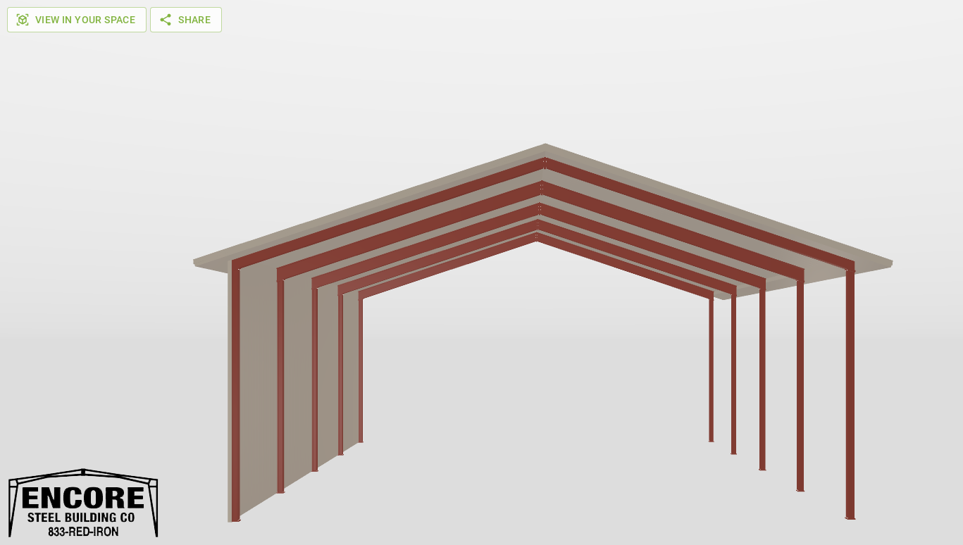 Right Red Iron Gable Style Carport 50'X50'X20-tall