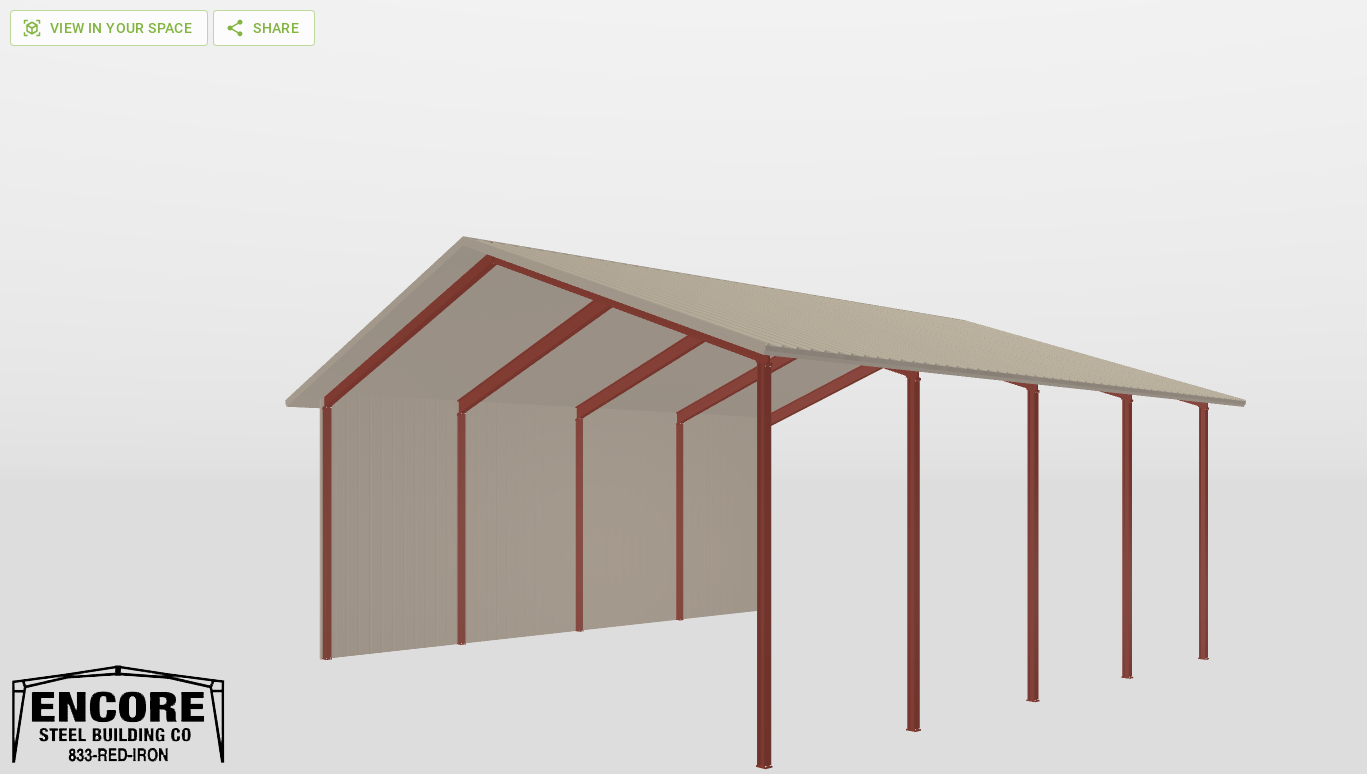 Perspective View Red Iron Gable Style Carport 50'X50'X20-tall