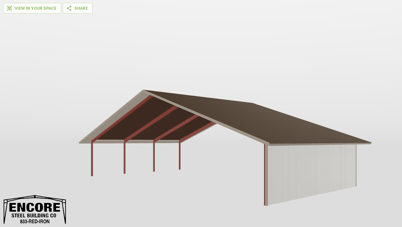 Perspective View Red Iron Gable Style Carport 80'X40'X12-tall
